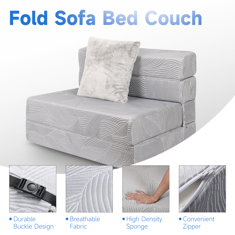 High-Density Memory Foam Sofa Bed with a Fluffy Pillow, Twin Size, Grey