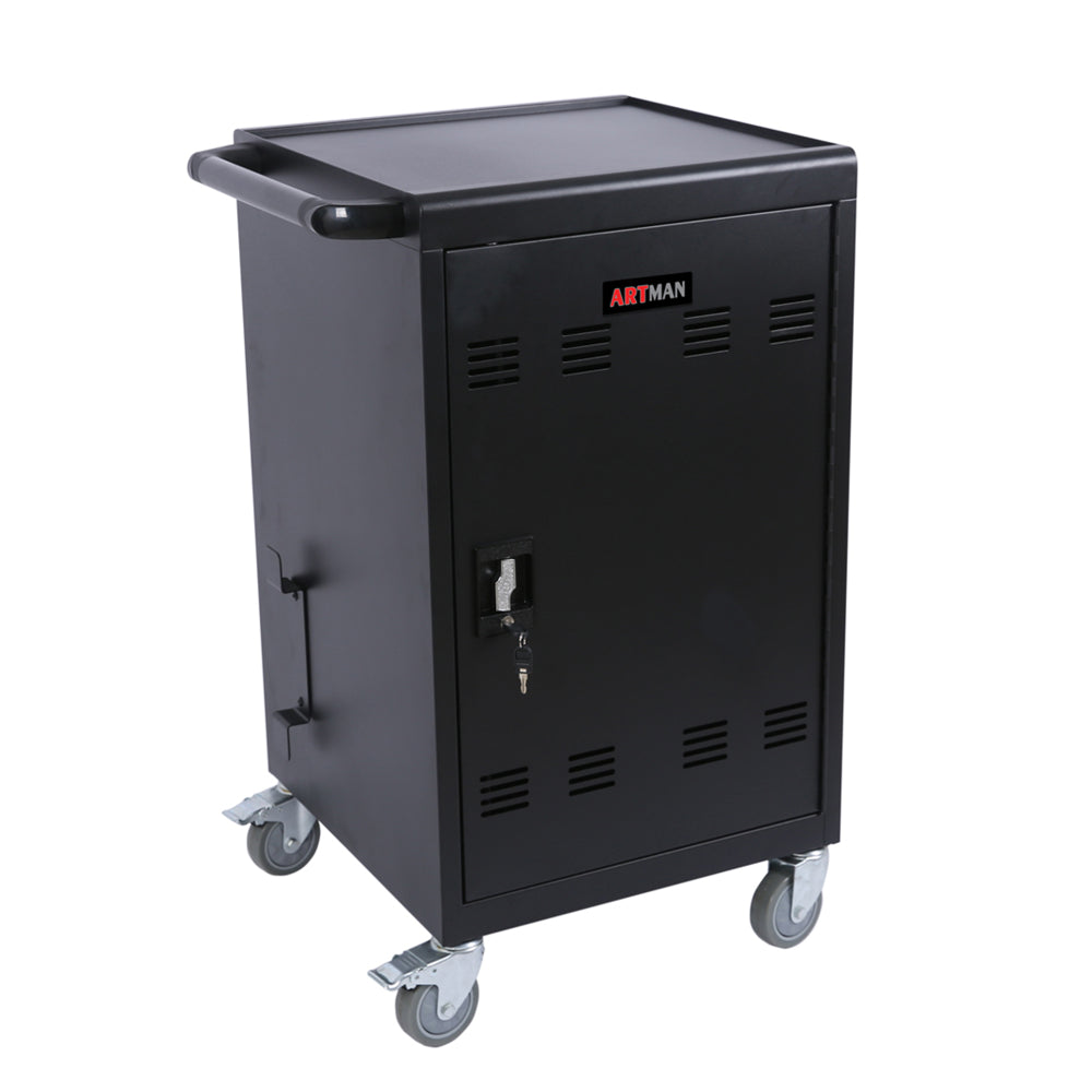 30+2Bay Mobile School Charging Cart Station for Chromebook, Tablet and Laptop Computer with Power Strip Included, Assembly Required-BLACK