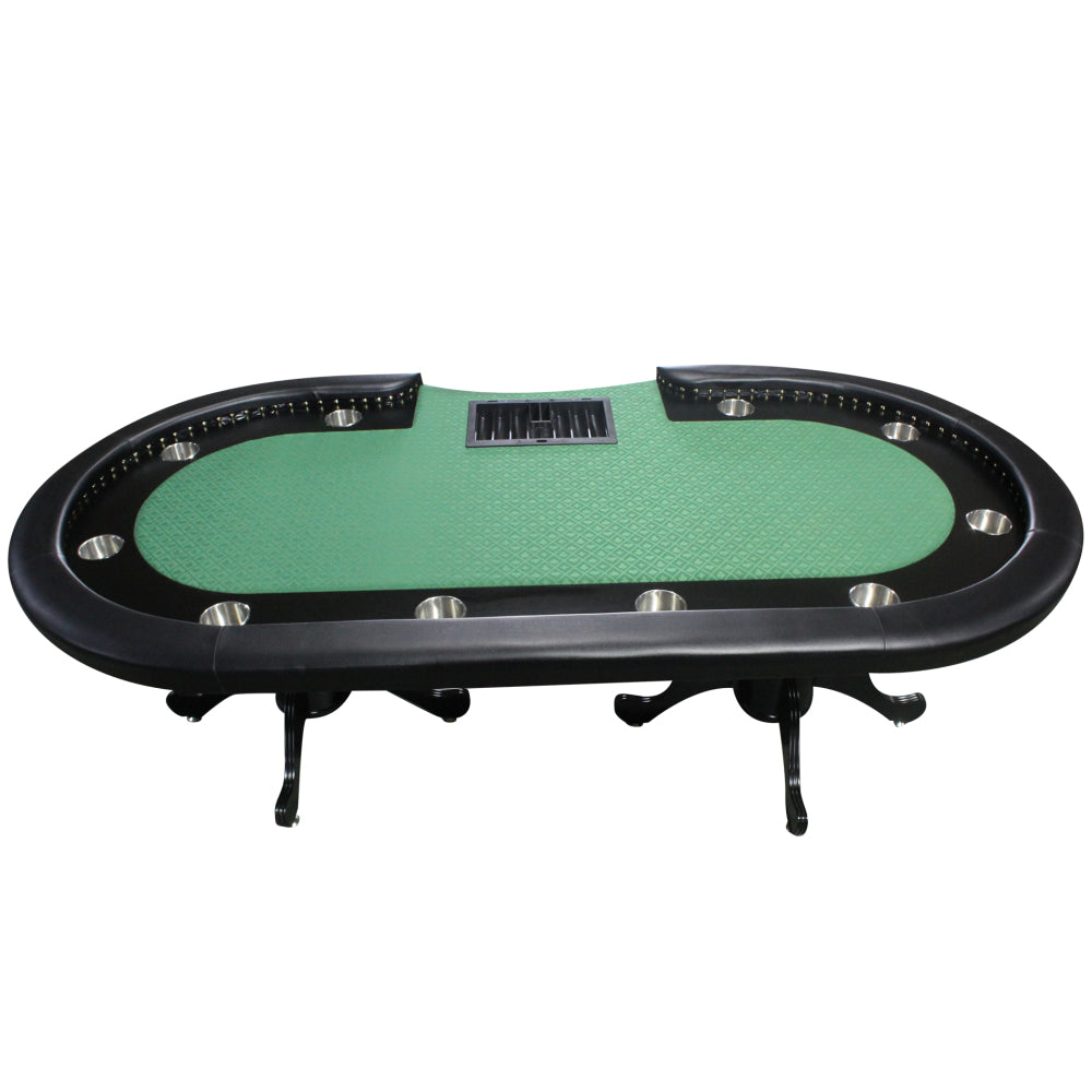 96" Poker Table for 10 Players Casino Game Texas Hold'em Premium Oval with Round Stud Rivet Decorate Waterproof Cloth Chip Tray Cup Holders Green