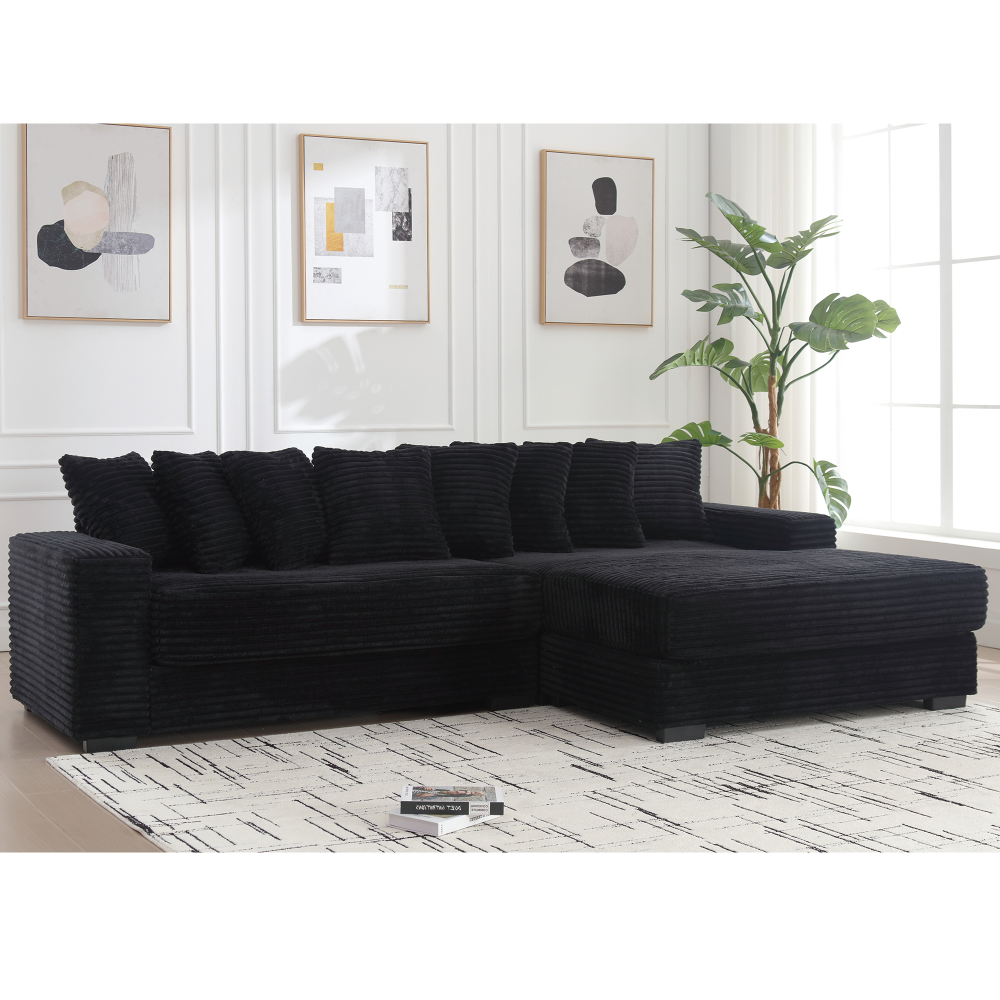 [NEW ARRIVED] [VIDEO PROVIDED] Oversized Two-Piece  Couches,  L Shaped Sofa, Corduroy, Left Chaise Daybed,with Armrests,Eight Throw Pillows,Corner Sofa,Easy To Assemble, Black