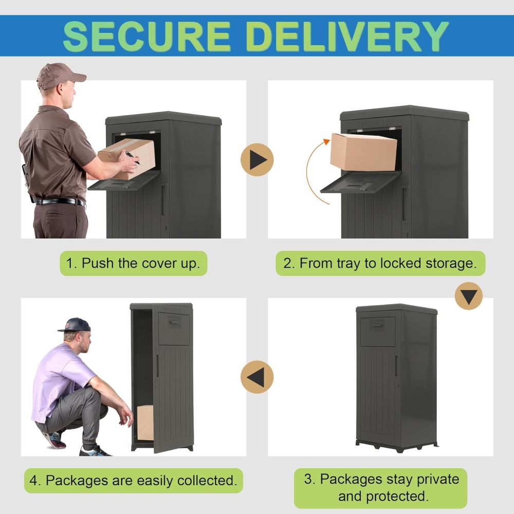 Package Delivery Box for Outside, Large Parcel Drop Box with Lockable Secure, Waterproof Resin Storage Anti-Theft Outdoor Package Delivery for Porch, Curbside, House