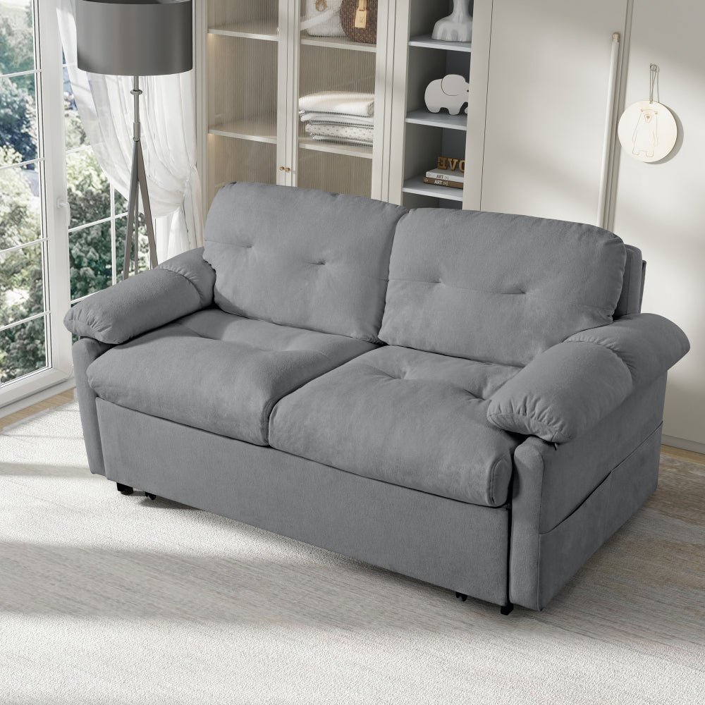 Convertible Pull Out Sofa Bed Queen Size, 3-in-1 Convertible Sleeper Couch with Thicked Cushions and Side Storage,Multi-Functional chenille Loveseat Sofa for Living Room,Bedroom,Apartment,Office,Grey