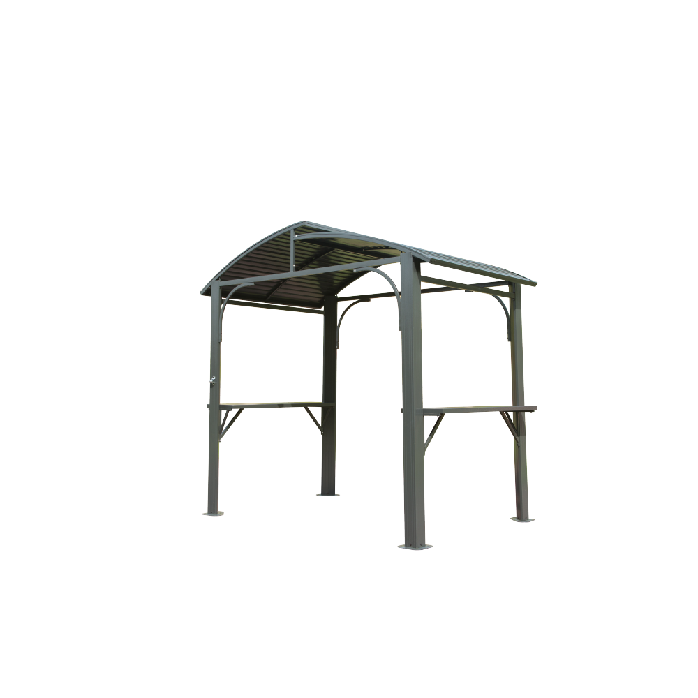 8×5FT Hardtop Grill Gazebo, Outdoor BBQ Gazebo w/Galvanized Steel Double Roof, Permanent Sun Shade Grill Canopy Shelter with 2 Side Shelves and Ceiling Hook for Patio Deck Yard Garden (Grey)