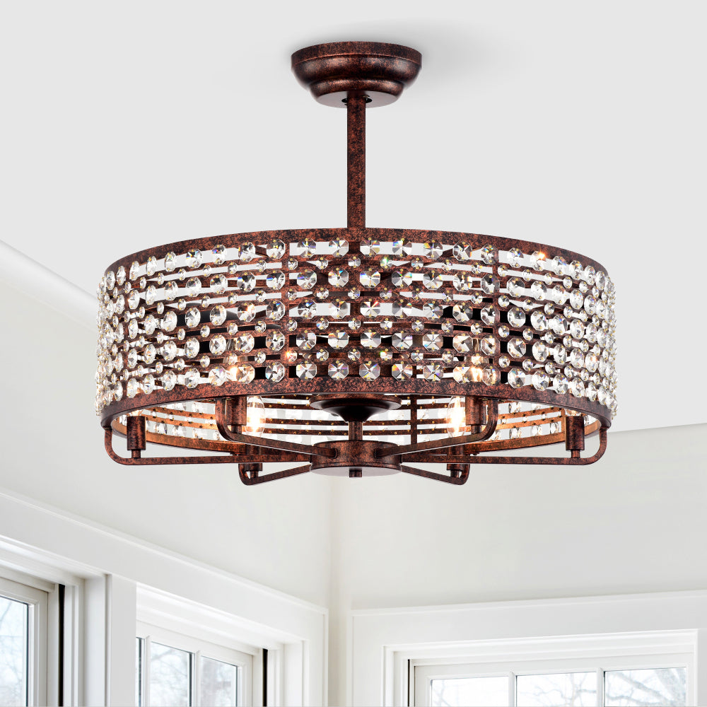 Dia 26.8 inch Chandelier Ceiling Fan ,Crystal  Shade Ceiling Fan with Remote Control,3 ABS Blade--4-light( No Include Bulb)
