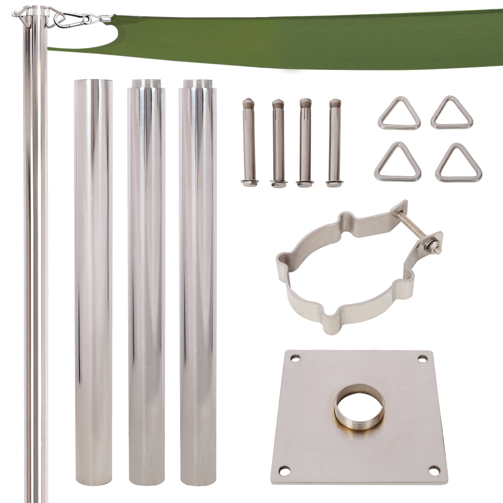 12FT Heavy Duty Stainless Steel Canopy Pole With Base Plate,Suitable for Garden,Yard,Patio,Playground