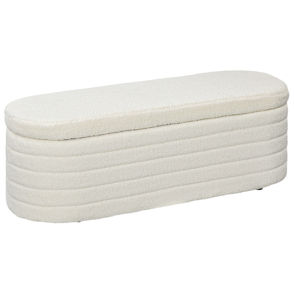 HOMCOM 46" Storage Ottoman Bench, Teddy Fleece Upholstered Boucle Storage Bench with Wood Frame, Bedroom Bench for Living Room, Entryway, Bedroom, Cream White