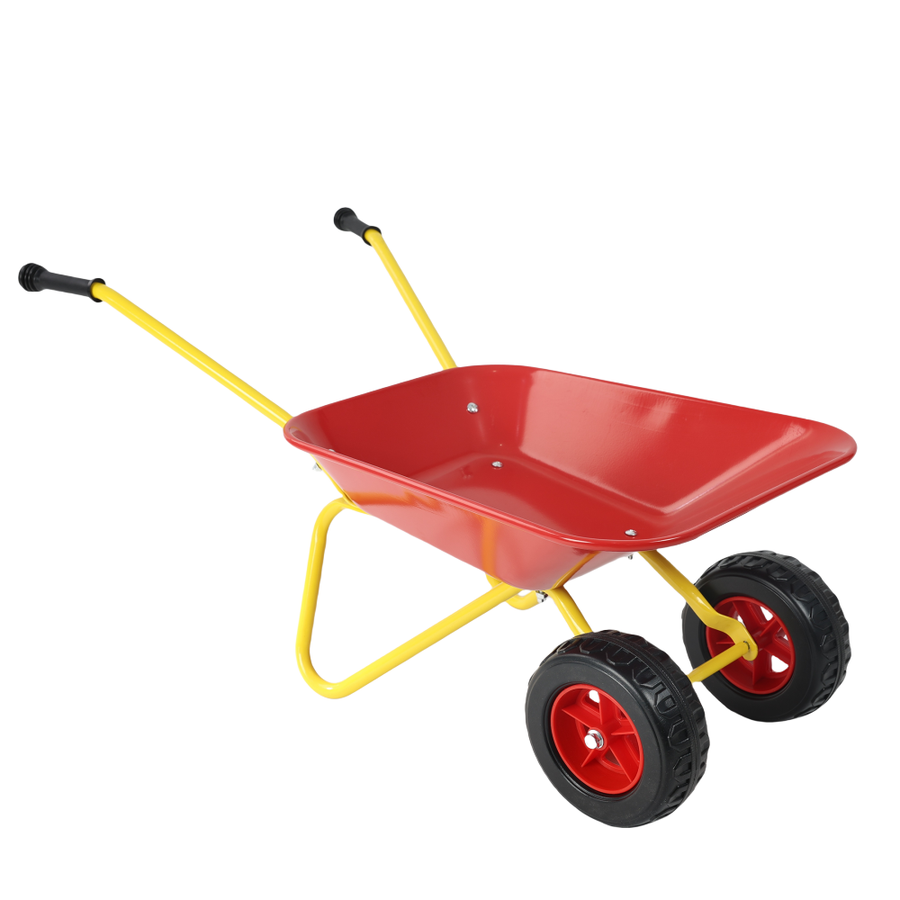 Children's metal trolley, children's trolley, children's heavy vehicle, metal structure two-wheeled trolley, steel pallet, can be used in gardens, loading leaves, soil, sand, etc. (red)