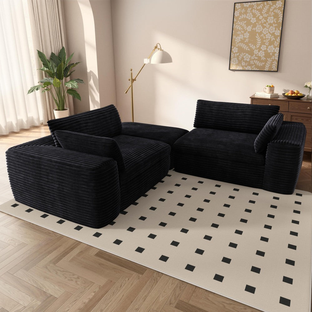 Cloud Sectional Couch with L-Shape Chaise,Modern Modular Sofa with Deep Seat, Upholstered Couches for Living Room Bedroom,No Assembly Required, Black (Corduroy Fabric)