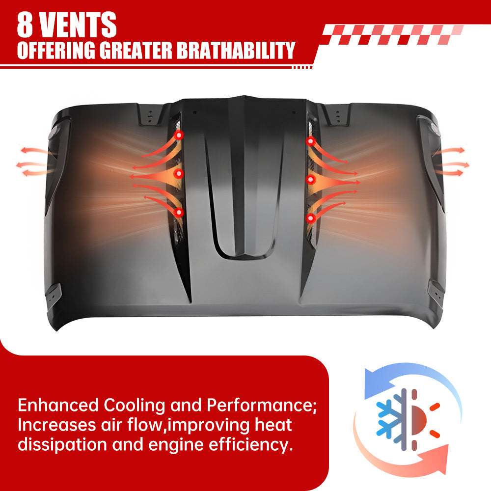 The Avenger Style Replacement Hood Compatible with 2007-2018 Jeep Wrangler JK JKU Unlimited Rubicon Black