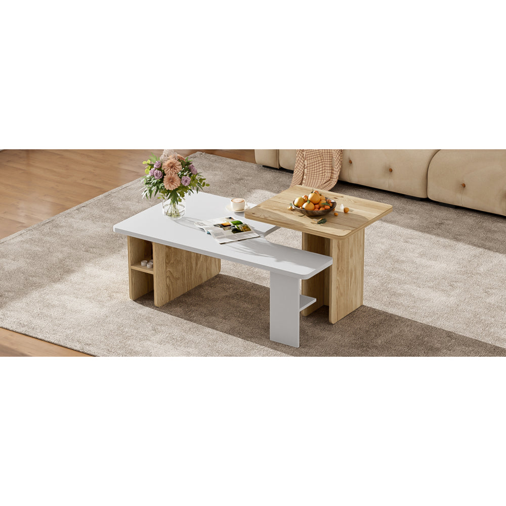 U-Can Set of 2 Nesting Coffee Tables Farmhouse,Rectangle Coffee Table Living Room,Wood Finish Coffee Table Set, Small Coffee Tables, Sofa Side Table for Living Room