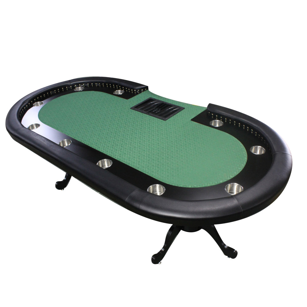 96" Poker Table for 10 Players Casino Game Texas Hold'em Premium Oval with Round Stud Rivet Decorate Waterproof Cloth Chip Tray Cup Holders Green