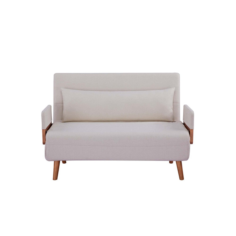 TRIO Extra Wide 3-in-1 Loveseat Folding Sofa Bed – Converts to Bed in 10s, 3-Position Adjustable Backrest, Premium Cotton Linen Fabric, Silent Hinges, Space-Saving Beige Sleeper for Small Apartment