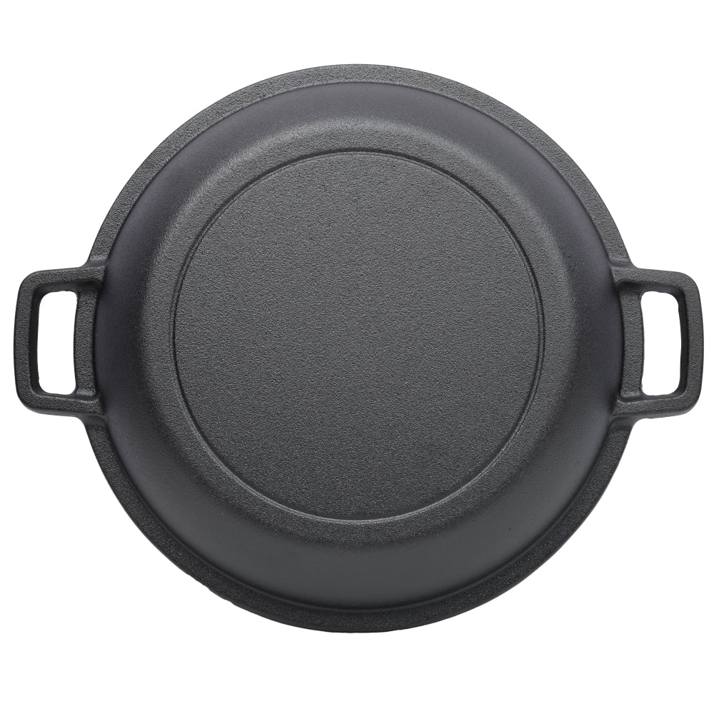 2 in 1 Pre-Seasoned Cast Iron Dutch Oven With Dual Handles, Outdoor Camping Deep Pot for Camping Fireplace Cooking BBQ Baking Campfire, 5 Quart.With 2pcs Silicone Handel Covers.