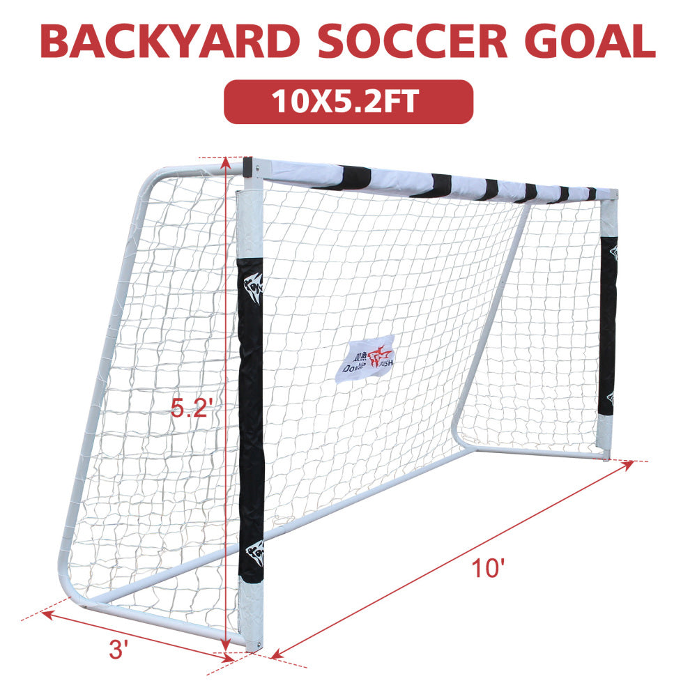 DOUBLE FISHLarge Durable 10x5.2ft Backyard Soccer Goal Set Weatherproof UPVC Frame, Heavy-Duty Soccer Nets, Convenient Carry Bag, Sturdy Ground Stakes