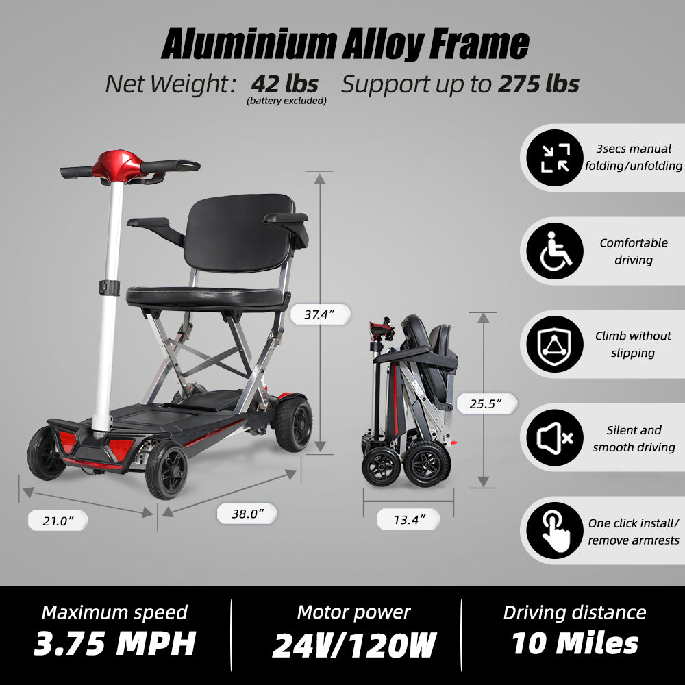 MOBIFREE Powered Lightweight Manual Folding Mobility Scooter M2020 for Adults and Seniors.