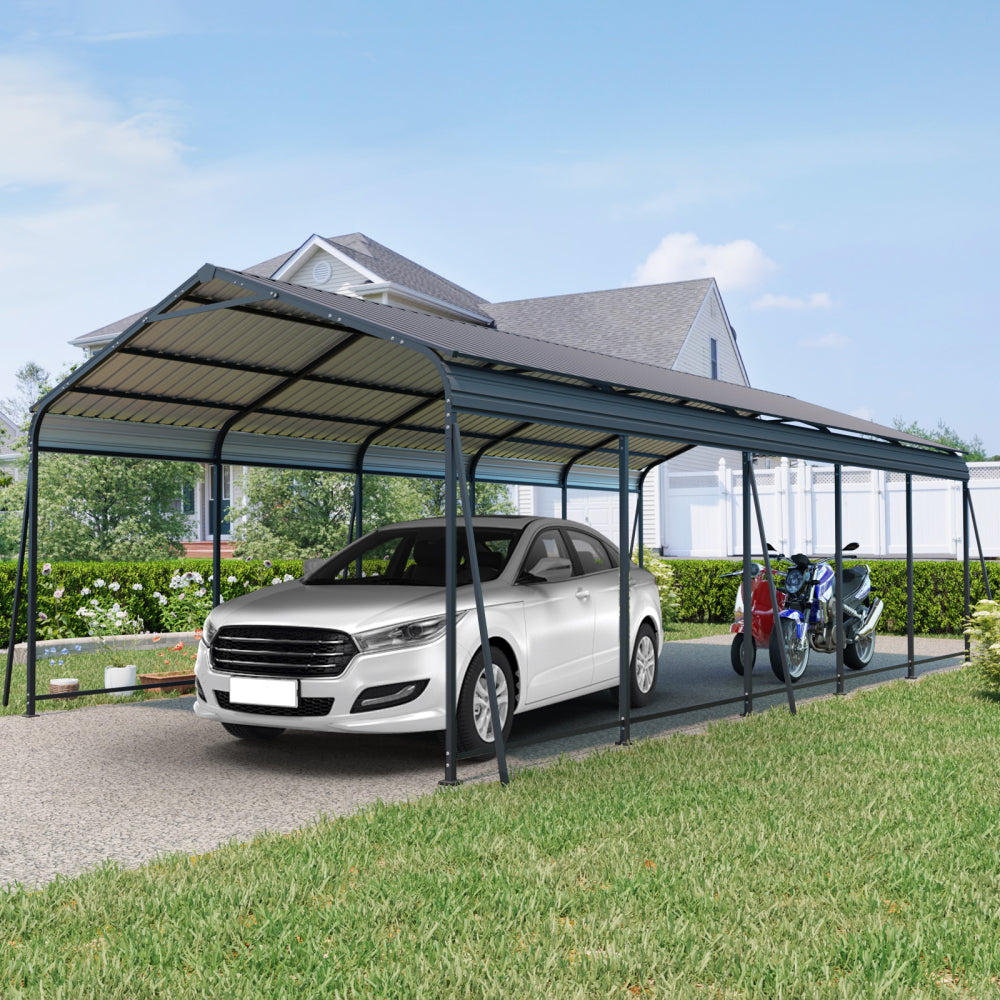 13×26.5 FT Carport, Heavy Duty Carport Canopy with Galvanized Steel Roof and Frame, Metal Carport Large Garage with 6 Fixed inclined square tube supports for Driveway Car, Truck