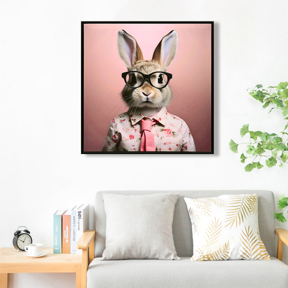 Stretched Canvas Print - Whimsical Rabbit in Blush Pink Suit for Nursery and Bedroom Wall Decoration decorative picture