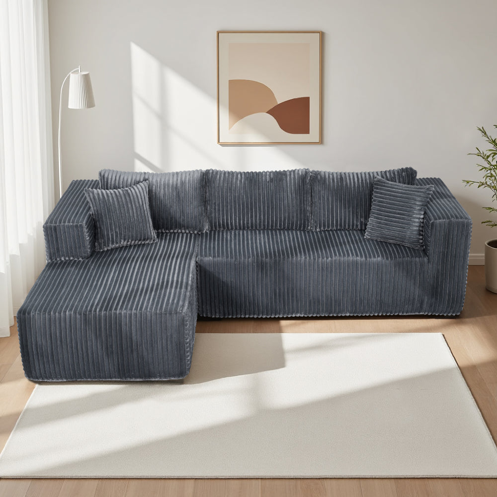 105" L-Shaped Modular Compression Sofa, Plush Upholstery, All-Foam Structure (No Springs), Vacuum-Packed, Space-Saving for Living Room, Bedroom, Apartment  (Left Chaise)