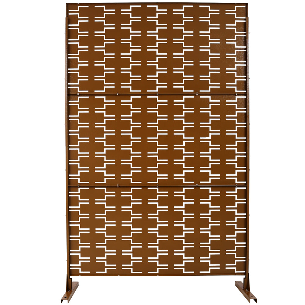 Outdoor & Indoor Privacy Screen Metal Privacy Screen 76" H×48" W, Freestanding Decorative Privacy Screen for Deck Balcony Patio, Privacy Fence Panels for Outside Lawn Garden PS112 BROWN HAMMERTONE
