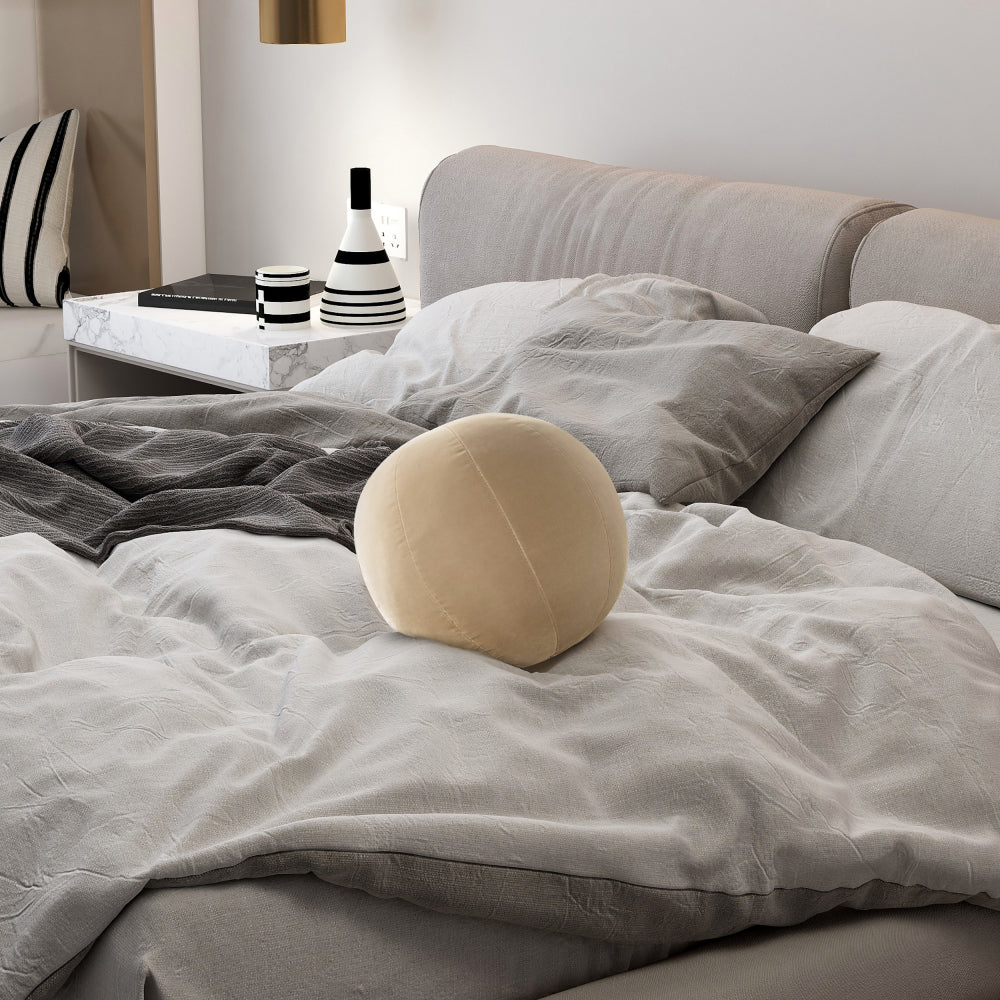 Luna 12" Round Sphere Accent Ball Throw Pillow, Ivory White Boucle