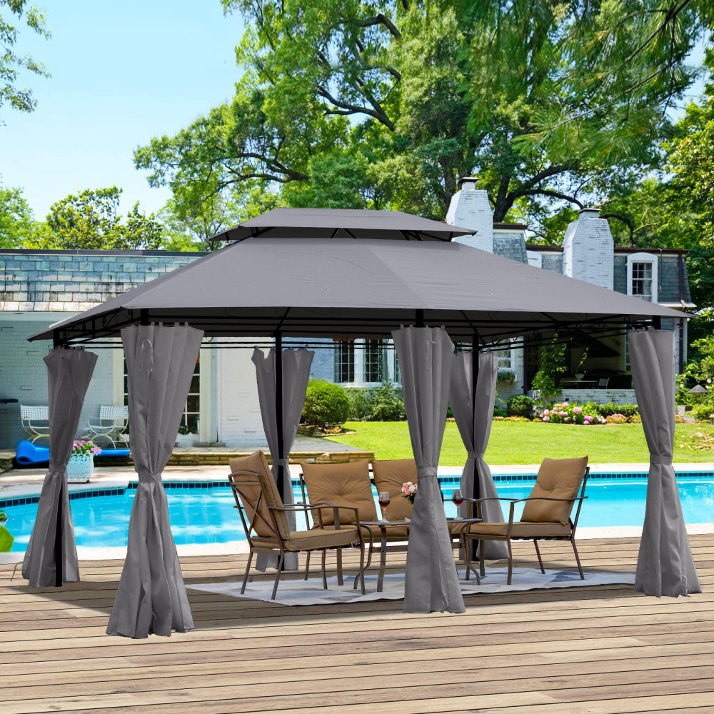 13x10 Outdoor Patio Gazebo Canopy Tent With Ventilated Double Roof And SideWall(Detachable Curtain Included On All Sides),Suitable for Lawn, Garden, Backyard and Deck,GREY