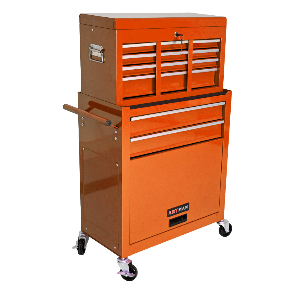 High Capacity Rolling Tool Chest with Wheels and Drawers, 8-Drawer Tool Storage Cabinet--ORANGE
