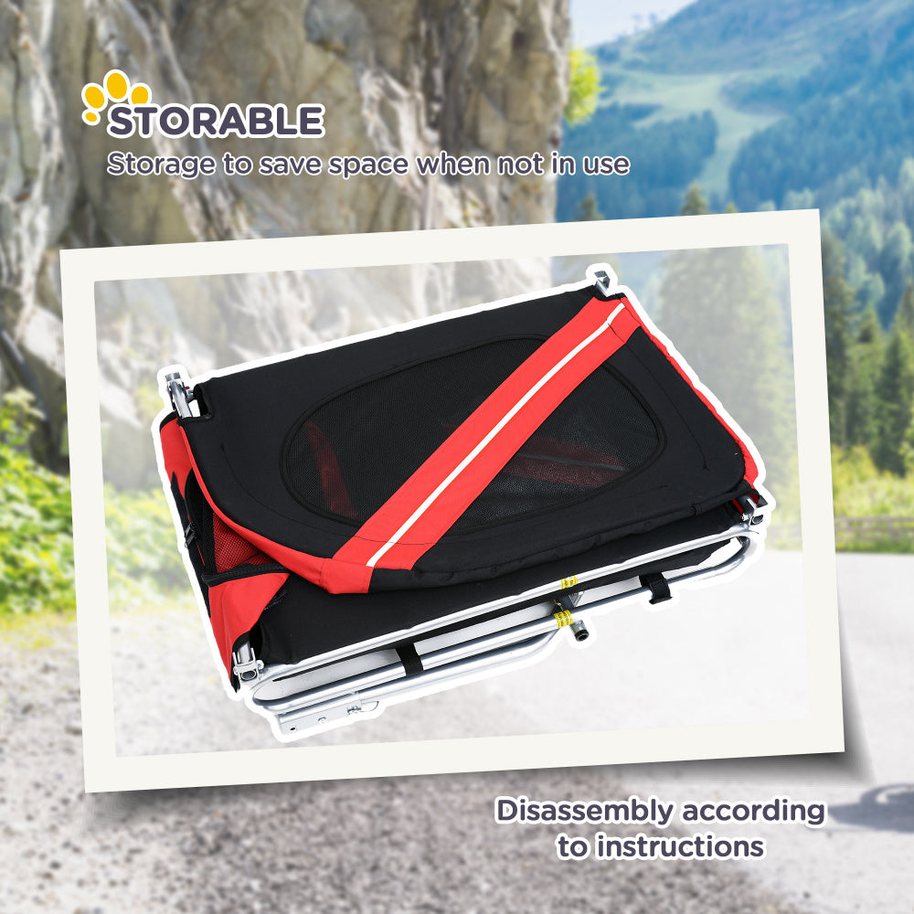 Aosom Dog Bike Trailer Pet Cart Bicycle Wagon Cargo Carrier Attachment for Travel with 3 Entrances Large Wheels for Off-Road & Mesh Screen - Red/ Black