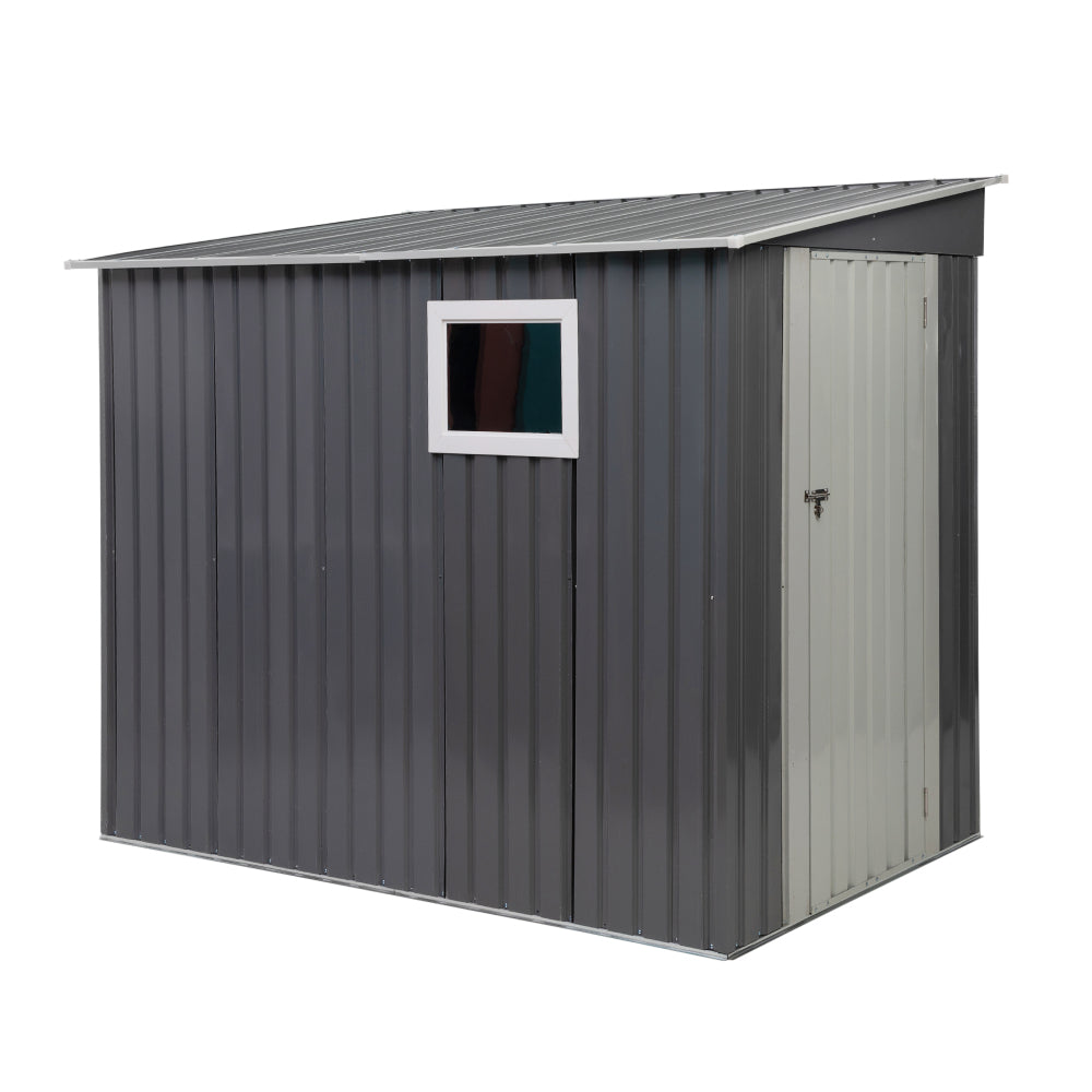 7.5 x 4.5 FT Outdoor Storage Shed, Metal Garden Shed with Lockable Door, Window, Sloped Roof, Backyard Tool Bike House, Weatherproof, Gray
