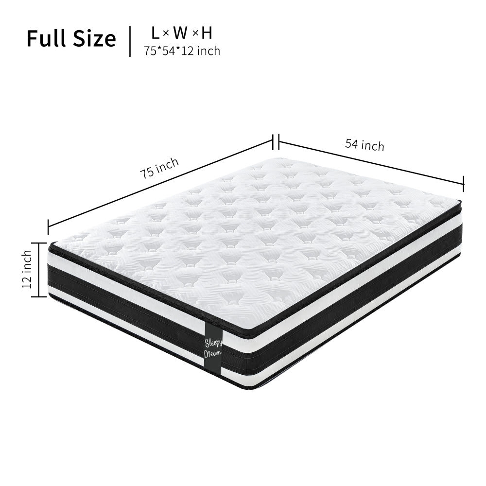 12 Inch  Full Size Breathable Cool Oeko-Tex100 Cover Memory Foam Individual Pocket Spring Hybrid Mattress