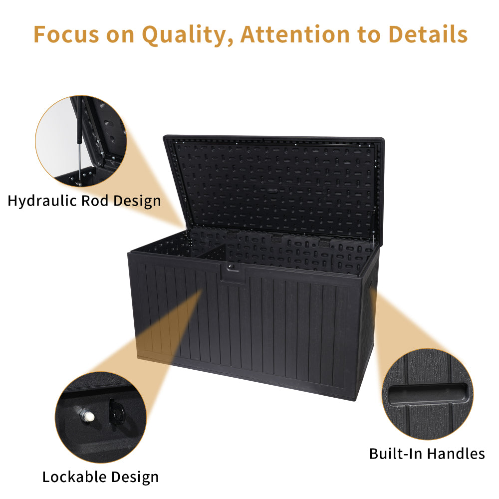230 Gallon Resin Outdoor Deck Box Waterproof, Extra Large Patio Storage Box with Lockable Storage Containers for Patio Furniture Cushions, Pool Accessories, Garden Tools