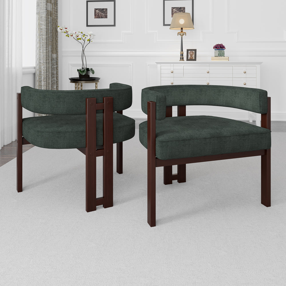Modern Accent Chair Chenille Upholstered Armchair with Open Back 3 Legs Barrel Dining Chair Comfy Side Chair for Living Room/Bedroom/Dining Room Set of 2 (Emerald)