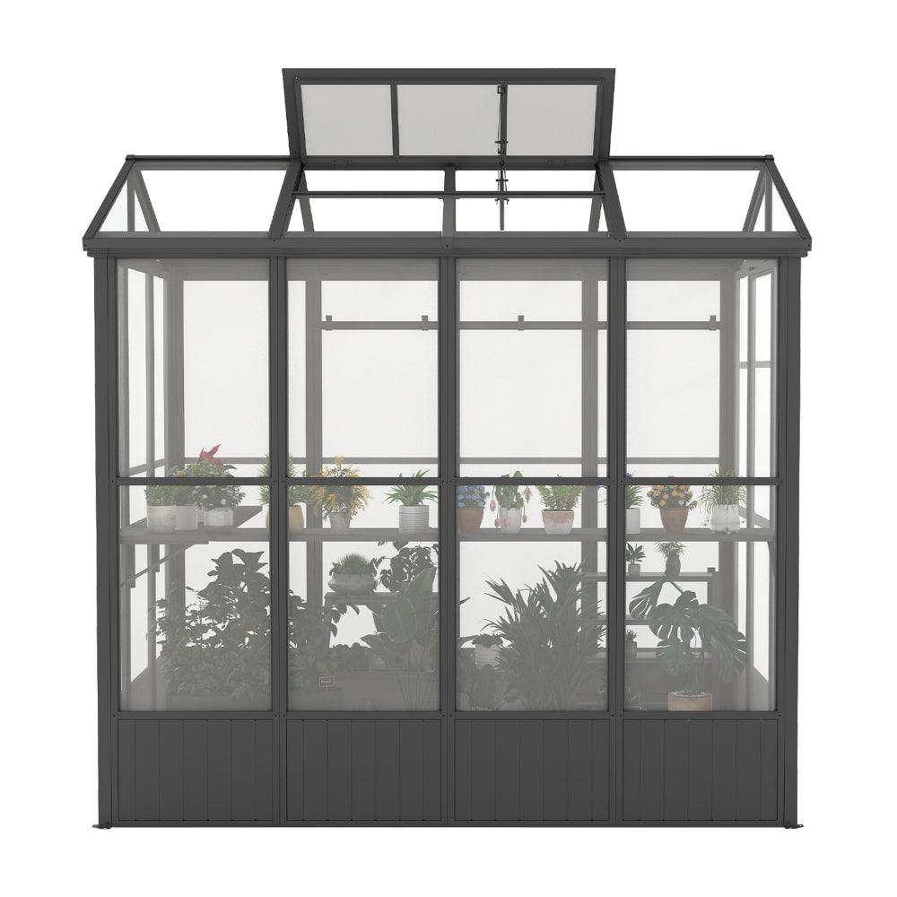 6.5x8FT Greenhouse, Polycarbonate Green House with Fully Auto Temperature Control Vent, Outdoor Full Aluminum Heavy Duty Greenhouse with Extra 7.8FT Walk-in Height for Garden Backyard, Dark Grey