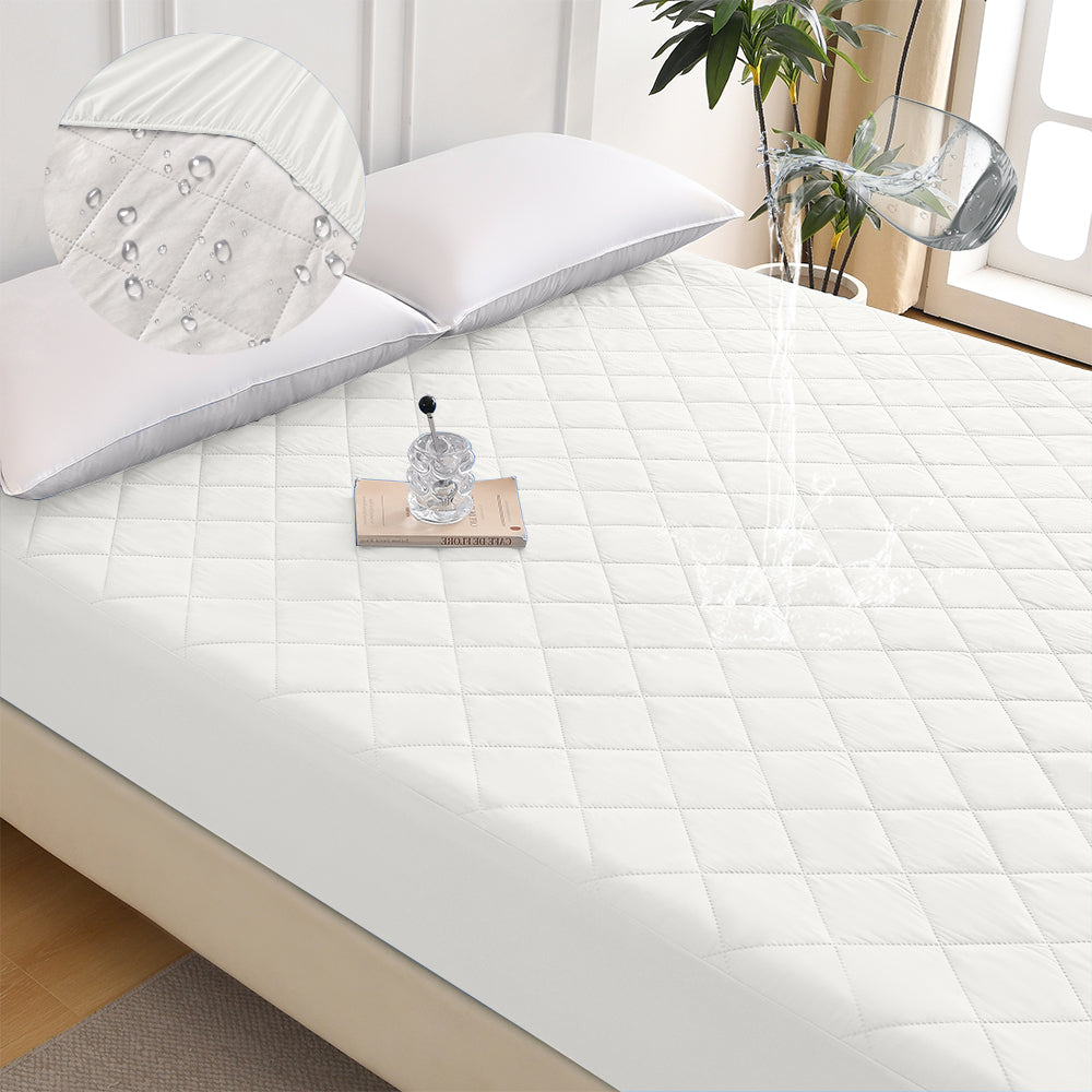Diamond Grid Ultrasonic Waterproof Mattress Protector White Size T