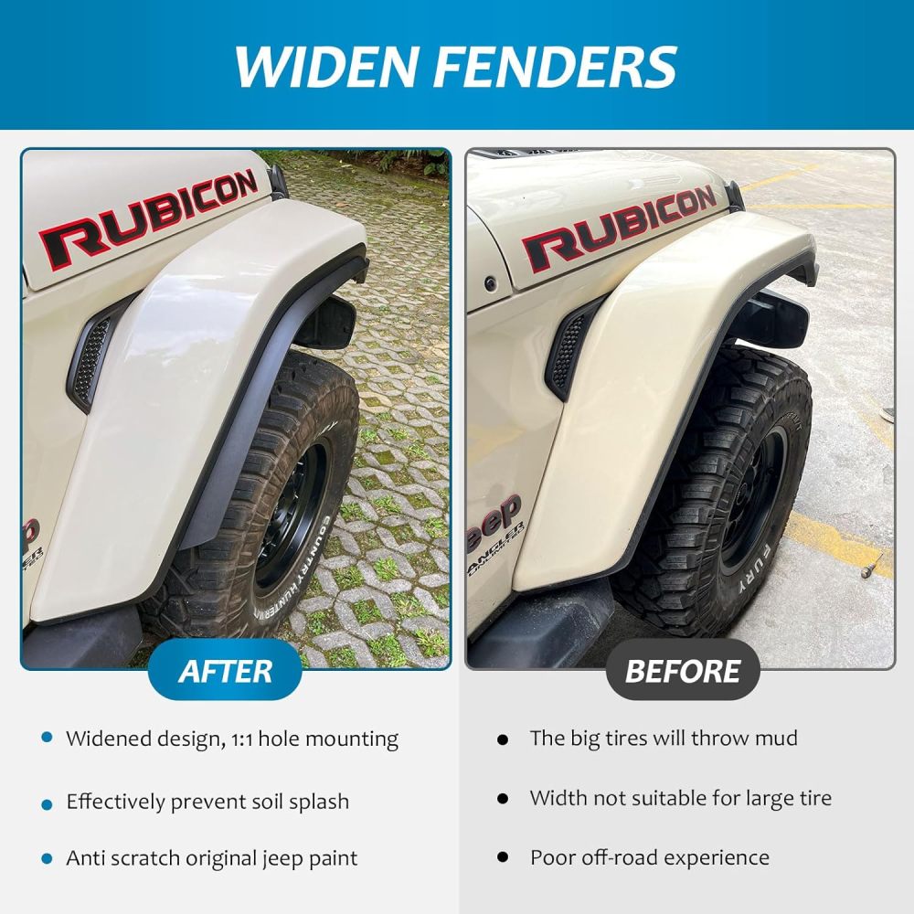 Fenders Front & Rear Fenders Compatible with 2018-2024 Jeep Wrangler JL and JLU Unlimited Rubicon, Off-Road Wheel Fender Liner Set 4 Pcs(Only Fit High Clearance Fender Flares,Not for 4XE)