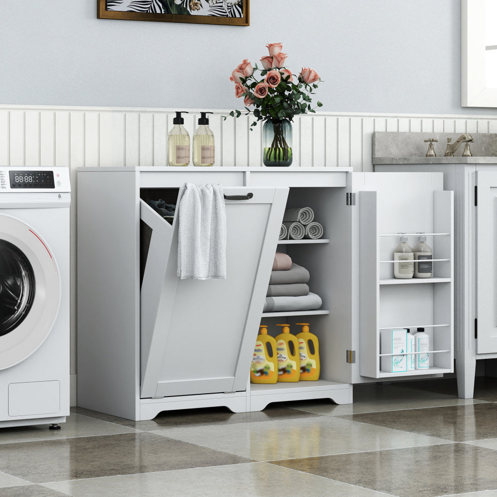 Laundry Cabinet ,with 1 Storage cabinet and 1 Drawer - White