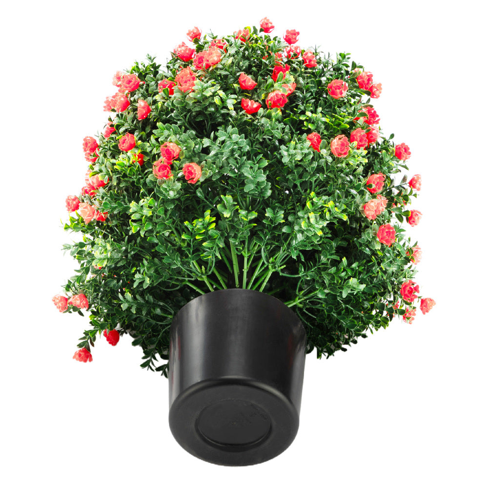 2-Pack 21.6" Tall Artificial Rose Topiary Ball Tree, Planter Bushes UV Resistant Look Real for Indoor Outdoor Home Garden ,Red