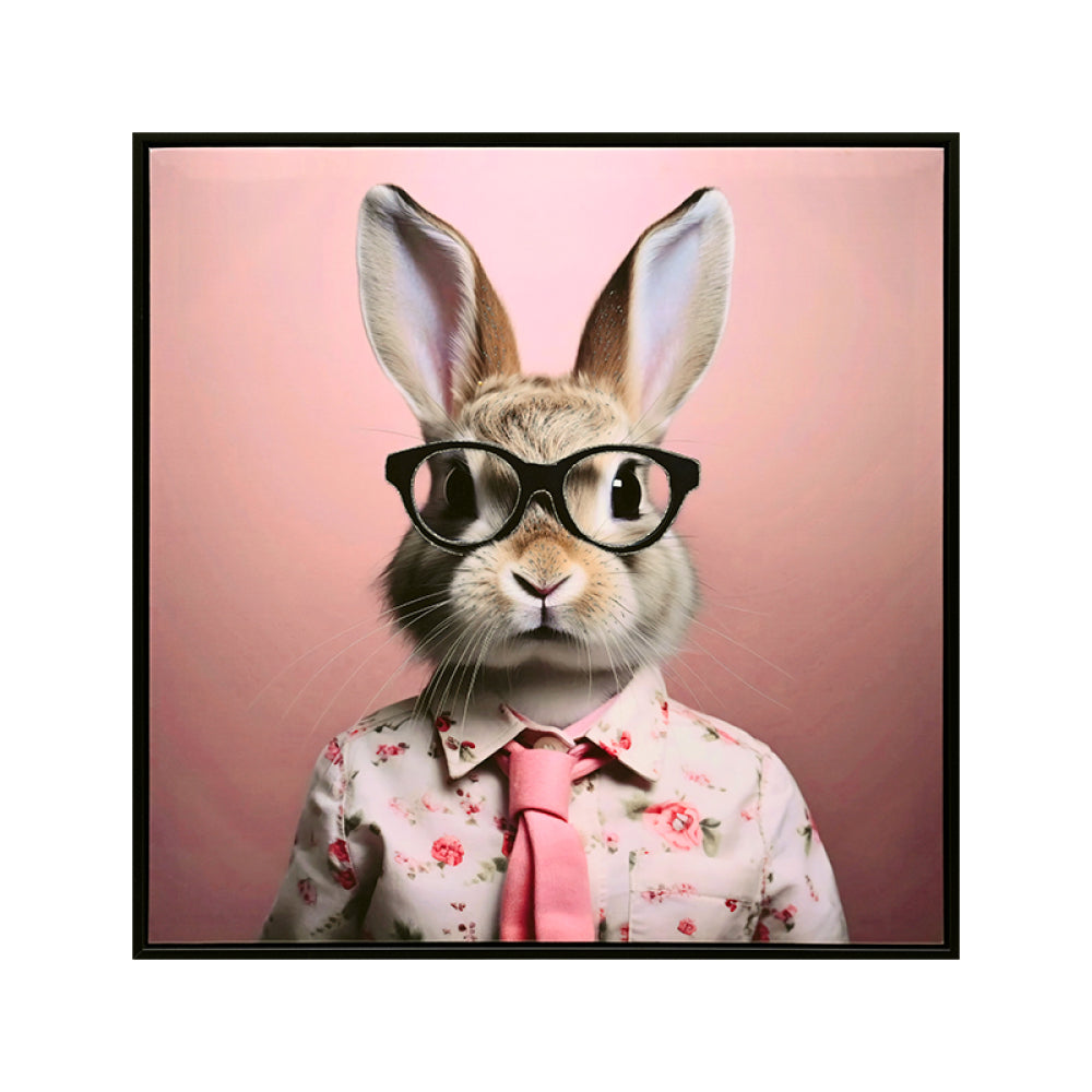Stretched Canvas Print - Whimsical Rabbit in Blush Pink Suit for Nursery and Bedroom Wall Decoration decorative picture