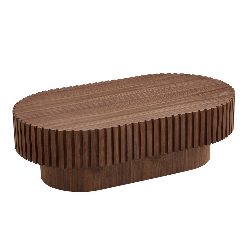 Modern Handcraft Drum Coffee Table Length 43.7 inch Ellipse Coffee Table for Living Room,Oval Small Coffee Table with Sturdy Pedestal,Walnut MDF