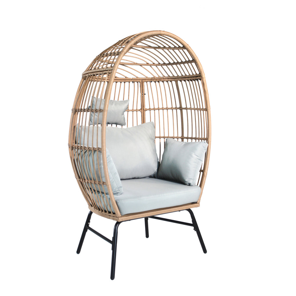 Outdoor Garden Wicker Egg Chair And Footstool Patio Chaise, With Cushions, Outdoor Indoor Basket Chair