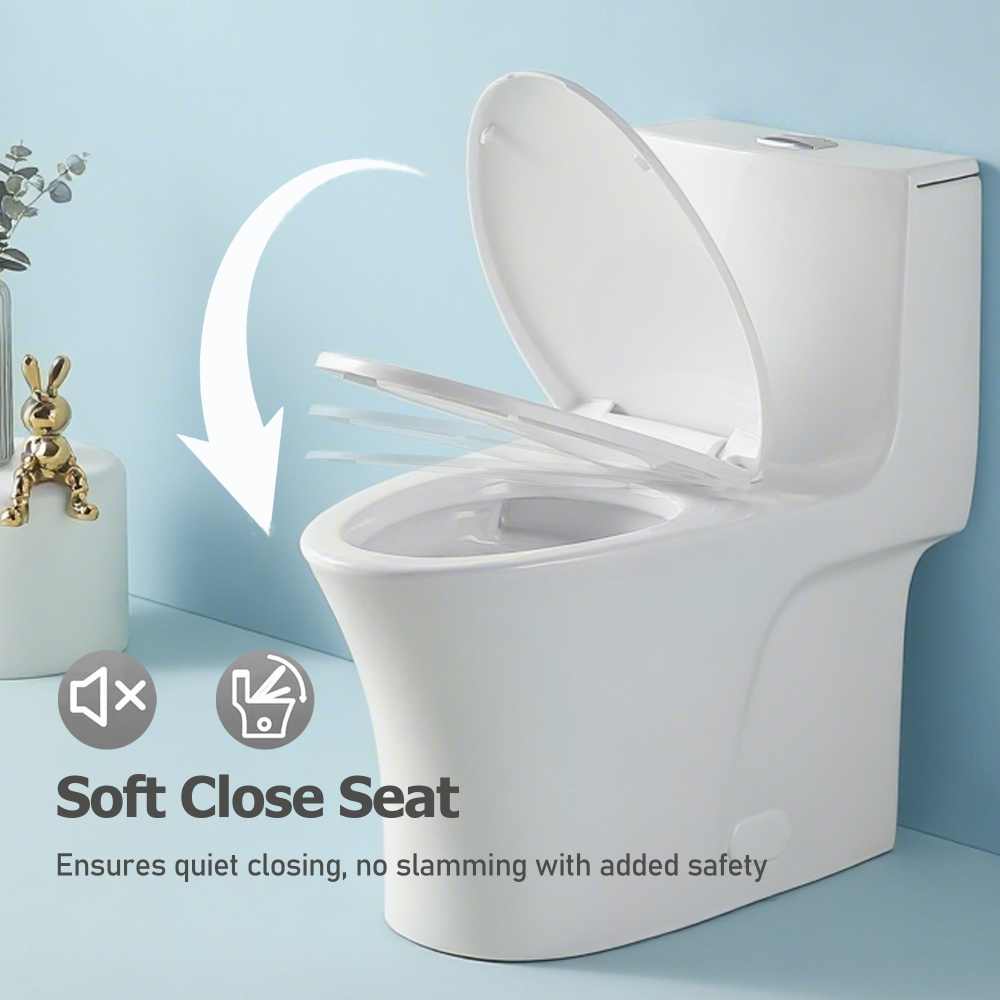 1.1/1.60 GPF Dual-Flush One Piece Toilet, Water-Saving Elongated Comfort Height Floor Mounted, Soft Closing Seat, 1000 Gram Map Flushing Score Toilet, Gloss White 24T02-GW