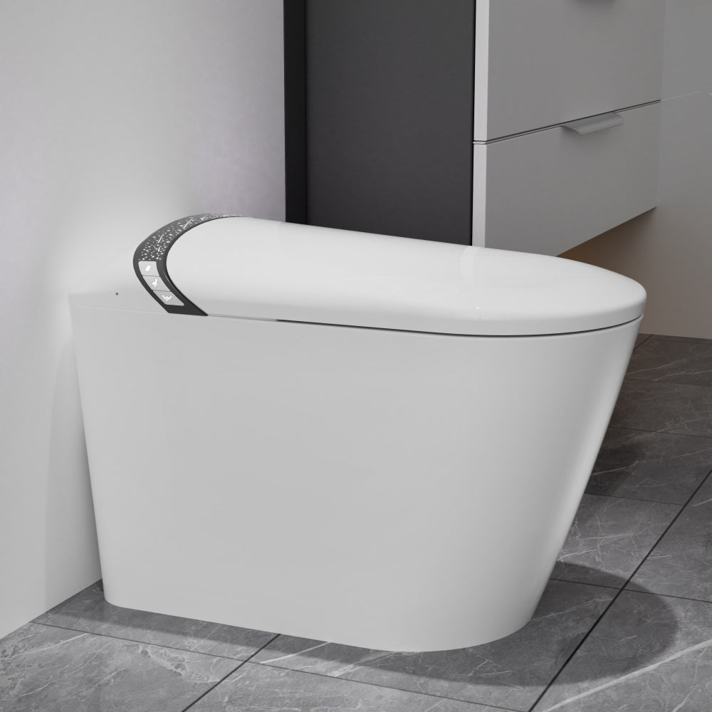 Elongated Smart Toilet with Bidet Built In,Tankless Design For Bathroom, Auto Open/Close Seat, Foot Kick, LED Display,Night Light, Warm Water & Dryer,White