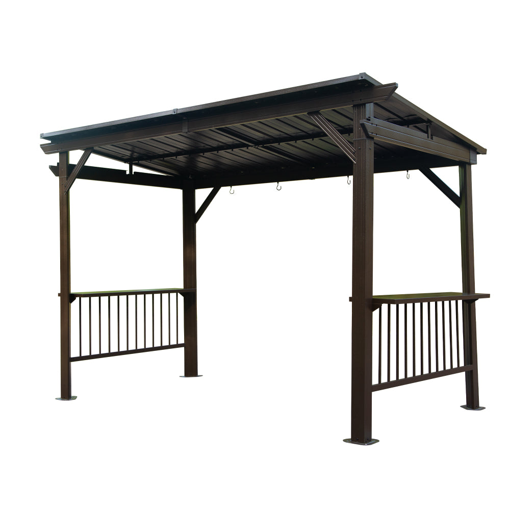 8×5FT Hardtop Grill Gazebo, Outdoor BBQ Gazebo w/Galvanized Steel Double Roof, Permanent Sun Shade Grill Canopy Shelter with 2 Side Shelves and Ceiling Hook for Patio Deck Yard Garden (Grey)