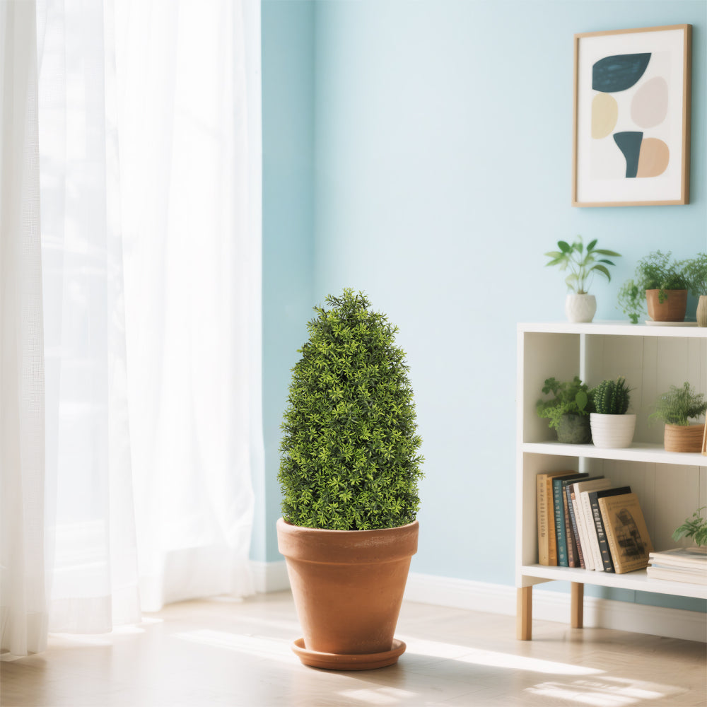 90cm Artificial Boxwood Cone Tree Faux Shrub for Outdoor Planter and Entryway Décor 2pcs/set