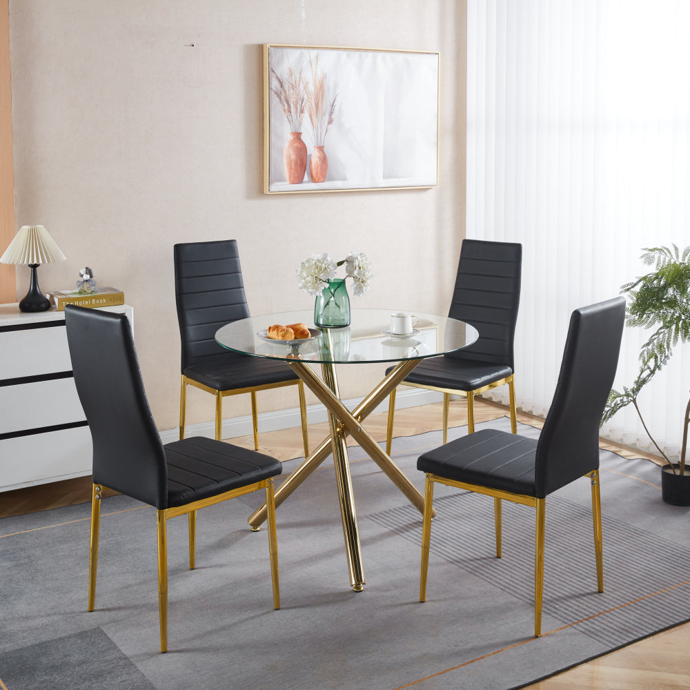 chair  set of 4,GOLDEN COLOR LEG,BLACK SEAT