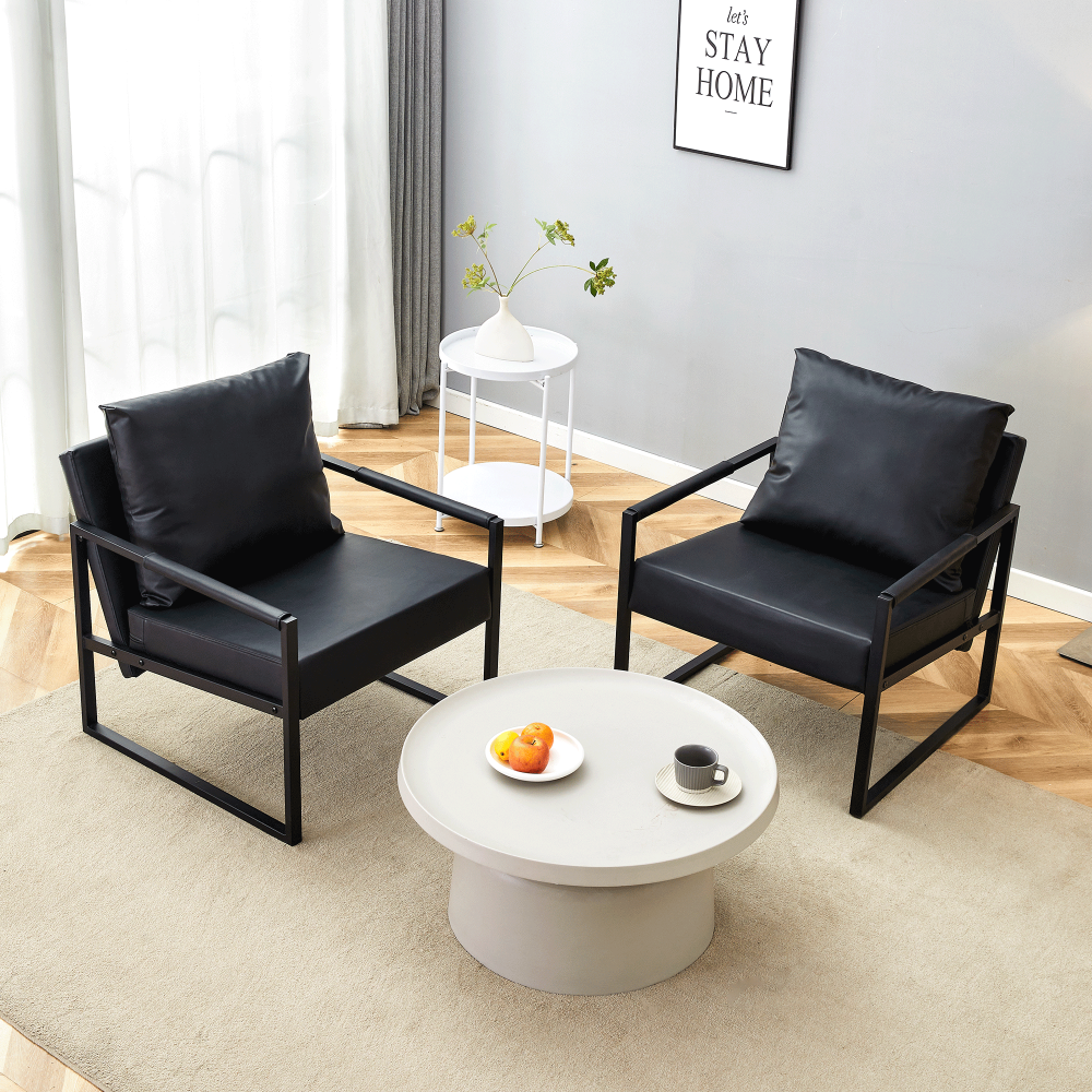 Set of 1 Classic Black PU Leather and Metal Frame Sofa -Ergonomically designed, a perfect blend of modern and industrial styles, with product dimensions of 27*29.7*29.6 inches.