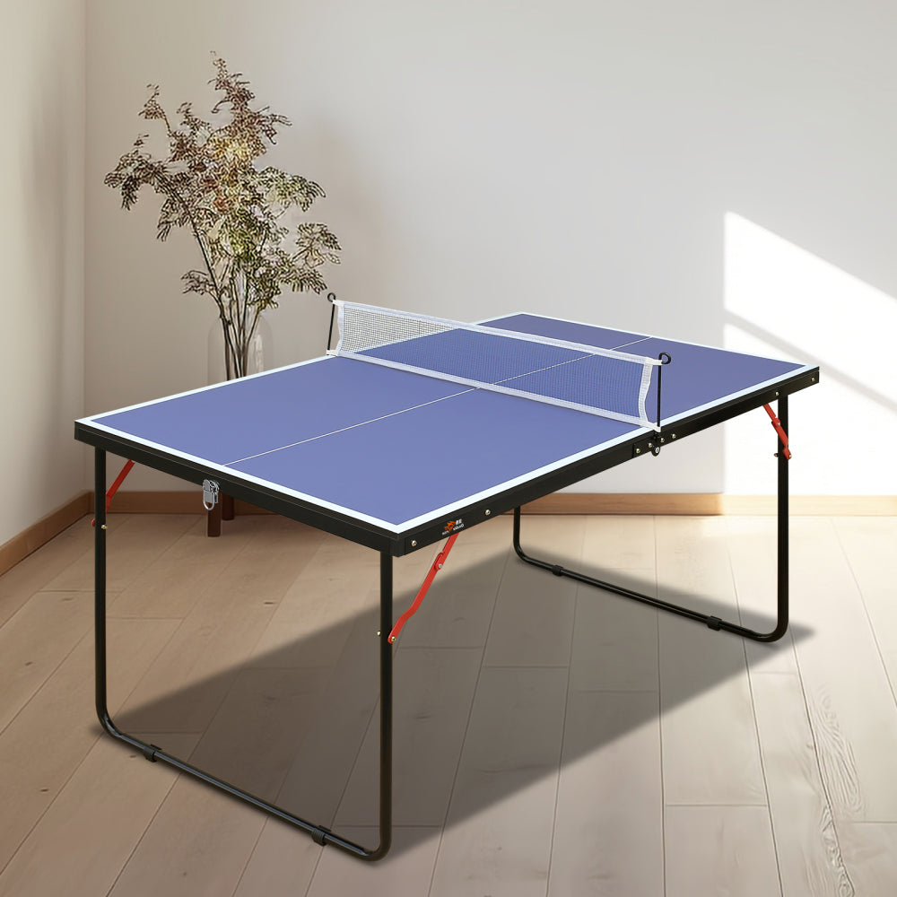 DOUBLE FISH Mid-Size Portable Ping Pong Table, 4ft Compact Foldable Table Tennis Table Set with Net, 2 Paddles & 3 Balls for Indoor Outdoor, Small Spaces And Apartments, Thickened Aluminum Frame