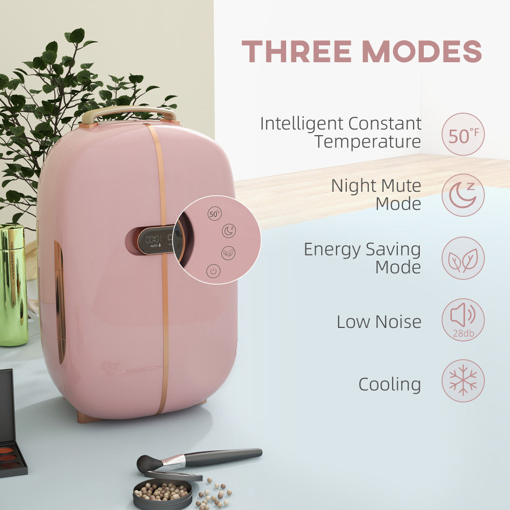 HOMCOM Portable Skincare Fridge with LED Display, 12L Mini Fridge for Beauty, Makeup and Cosmetics, Small Refrigerator Cooler for Bedroom, Home Office, Desktop, Pink