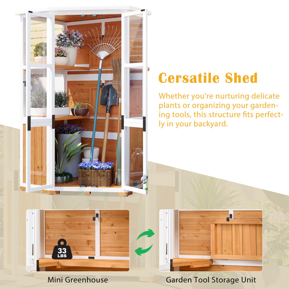 [Assembly Video Product] TOPMAX 63'' Height Garden Wood Storage Cabinet Outdoor Tool Storage Shed, Mini Greenhouse Cold Frame with Waterproof- Roof and Lockable Door for Backyard,Patio, Lawn, Yellow