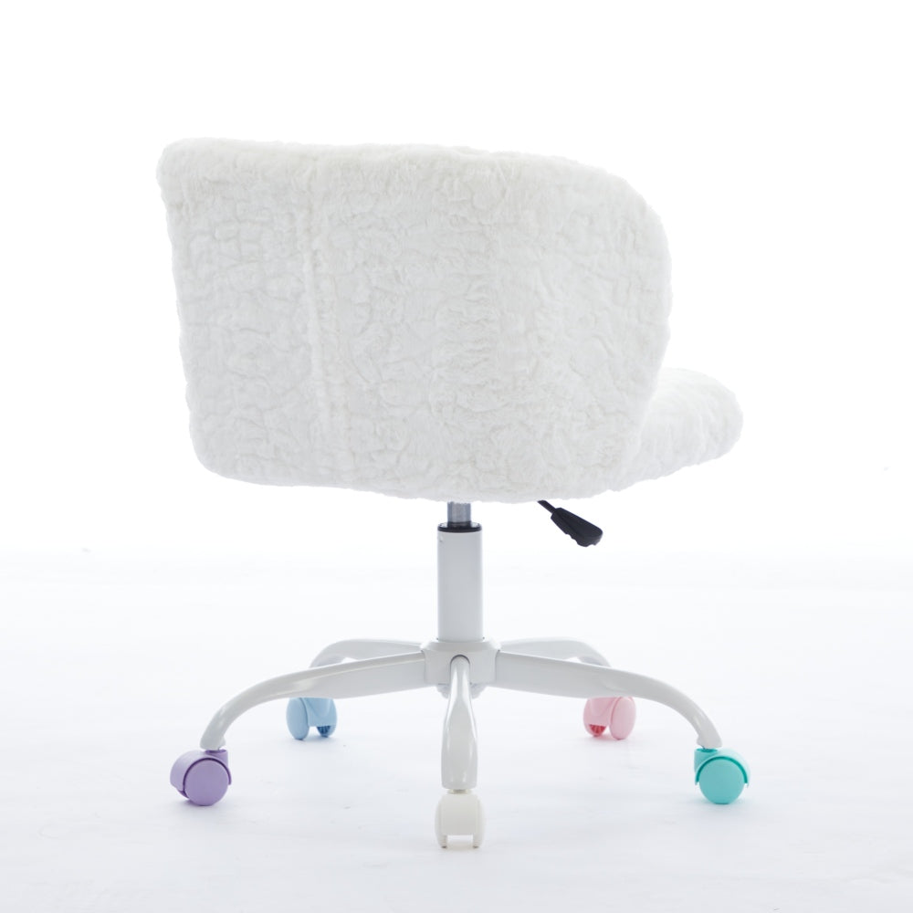 A&A Furniture Office Chair,Artificial rabbit hair Home Office Chair with Metal Base,Adjustable Desk Chair Swivel Office Chair,Vanity Chair(Ivory)