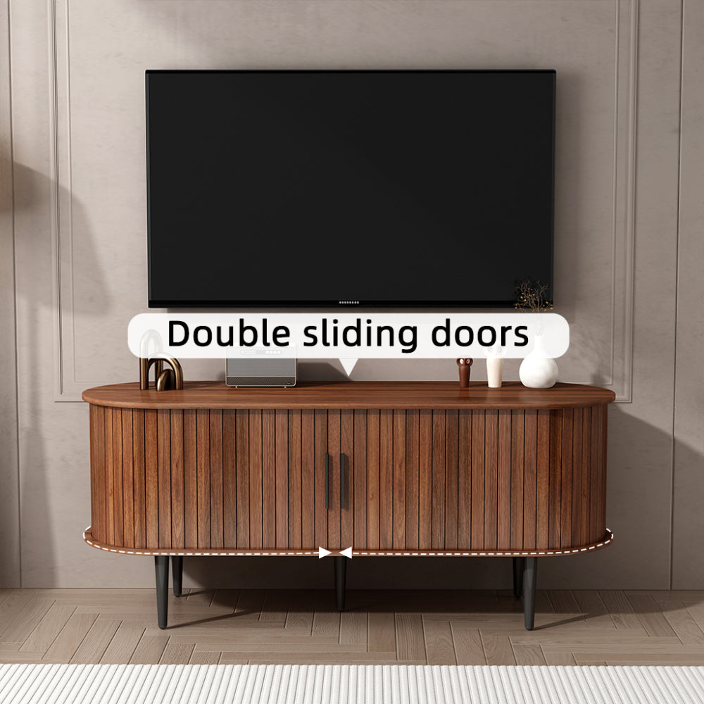 TV Stand, 47" Modern TV Console Table with Storage Compartment and Sliding Door, Gaming Entertainment Center with Cabinet for Living Room, Bedroom, Office (Walnut)